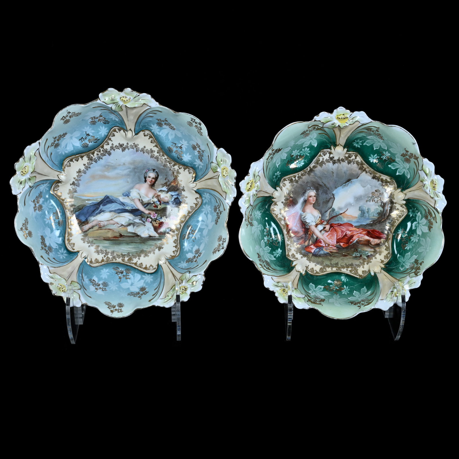 (2) Bowls, Unmarked Prussia, Lily Mold (1 of 3)