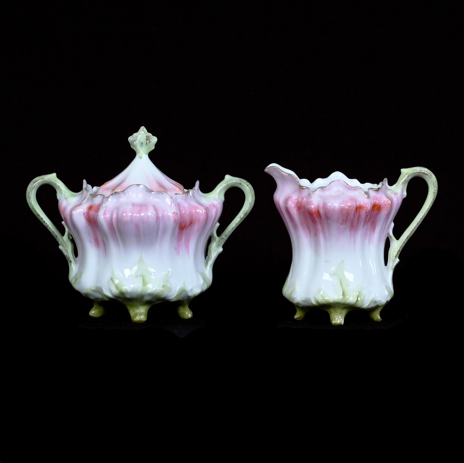 Creamer And Sugar, Marked Royal Vienna: Creamer And Sugar, Marked Royal Vienna, 5 x 6 x 4.25 Inches, Pink, White, And Green Tones, 0.7 Pounds. LiveAuctioneers Invoices Must Be Paid Using the PAY NOW / CHECK OUT Button Which Includes Fees