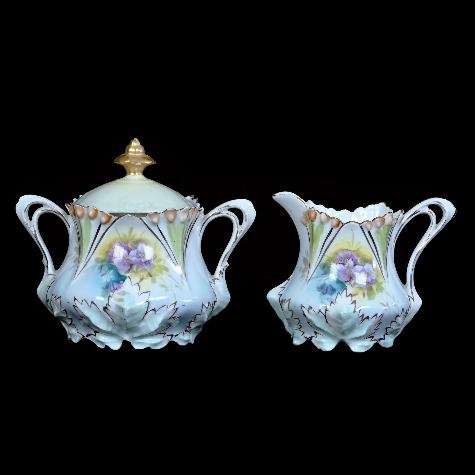 Creamer And Sugar, Unmarked R.S. Prussia, Leaf Mold (1 of 5)