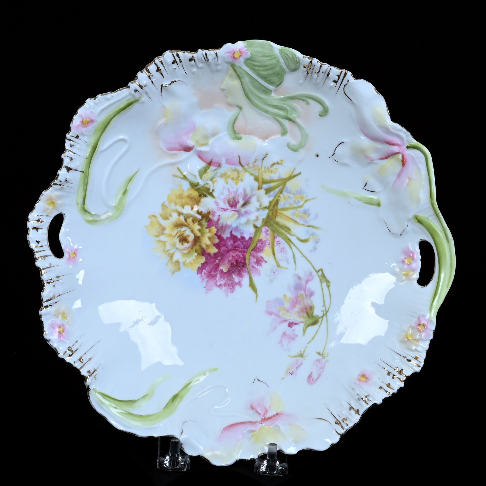 Two Handled Cake Plate, Unmarked R.S. Prussia, Hidden Image Mold (1 of 2)