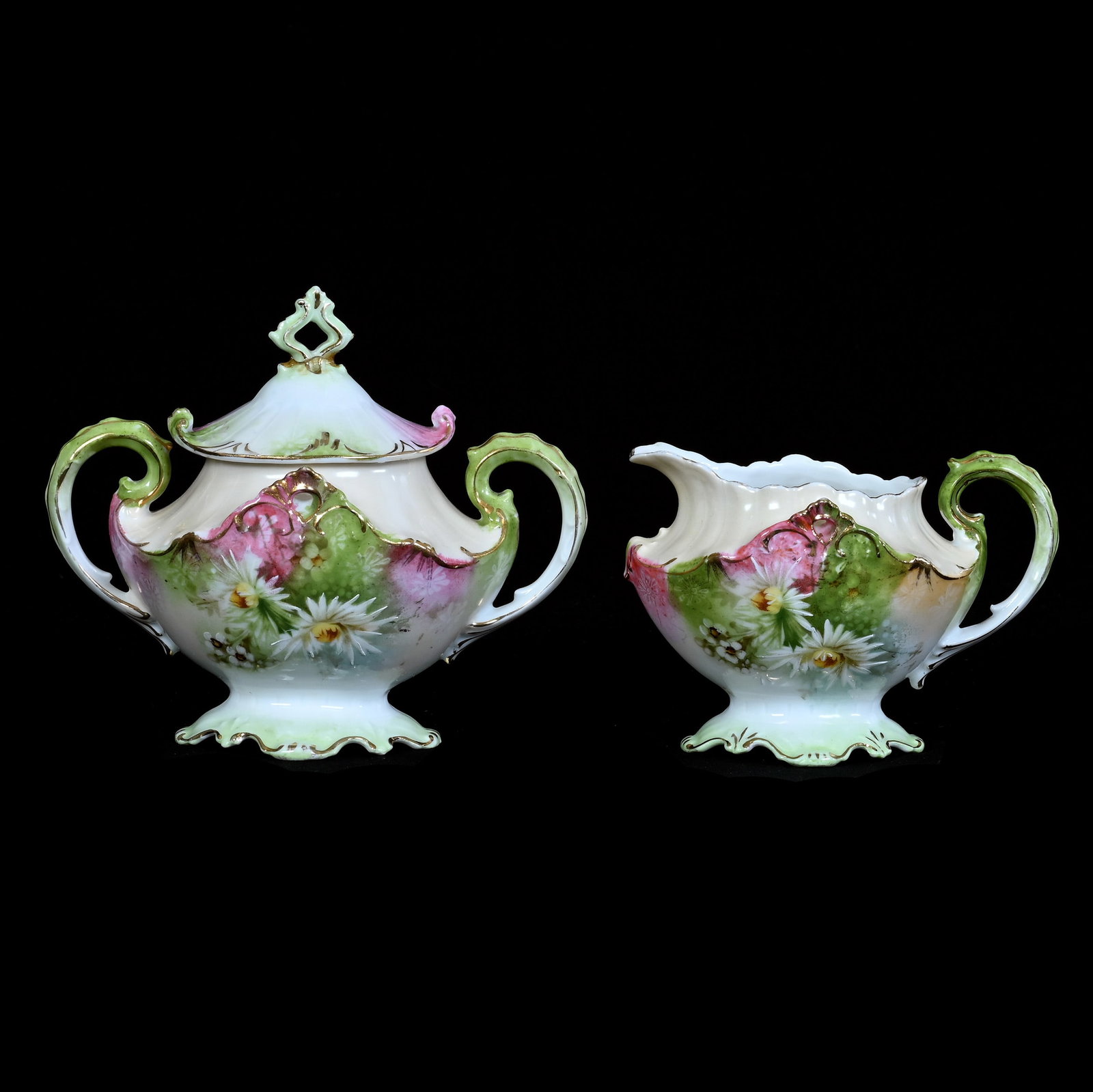 Creamer And Sugar, Unmarked R.S. Prussia, Leaf Mold (1 of 3)
