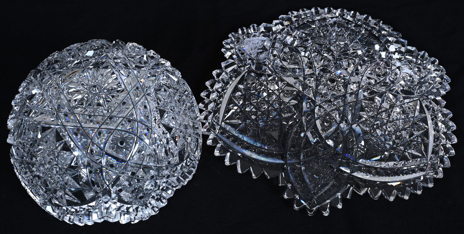 Finger Bowl & Underplate, American Brilliant Cut Glass, Signed Libbey Snow Crystal Pattern - 3