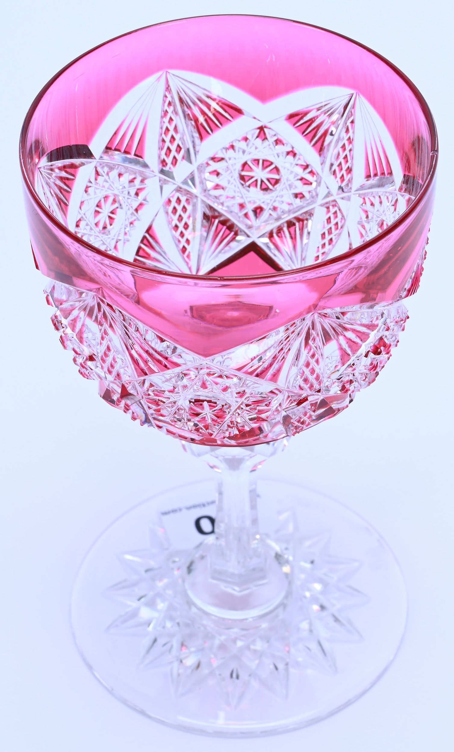 Wine Stem, American Brilliant Cut Glass, Cranberry Cut To Clear Pattern #293 By Dorflinger - 2