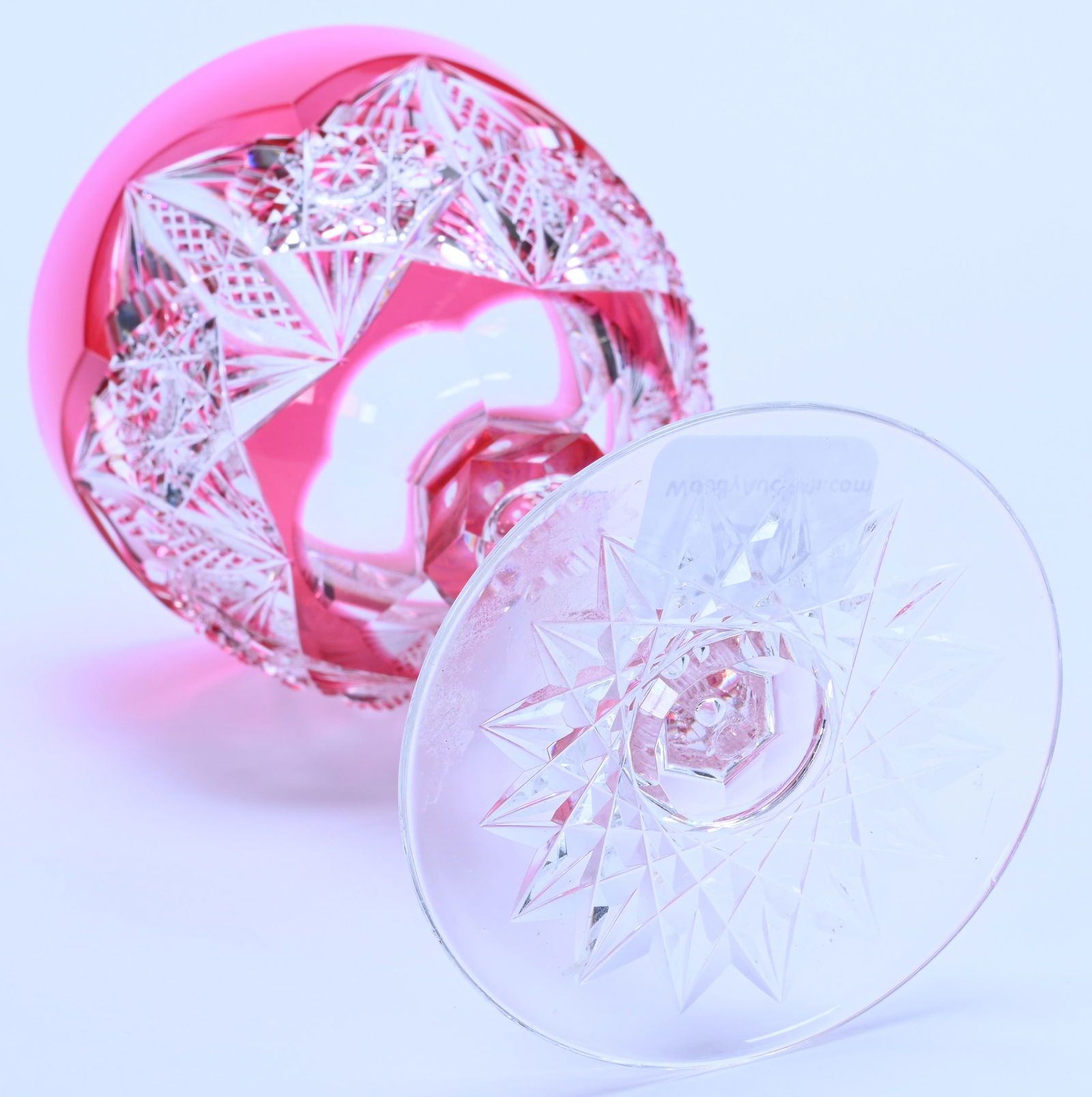 Wine Stem, American Brilliant Cut Glass, Cranberry Cut To Clear Pattern #293 By Dorflinger - 3