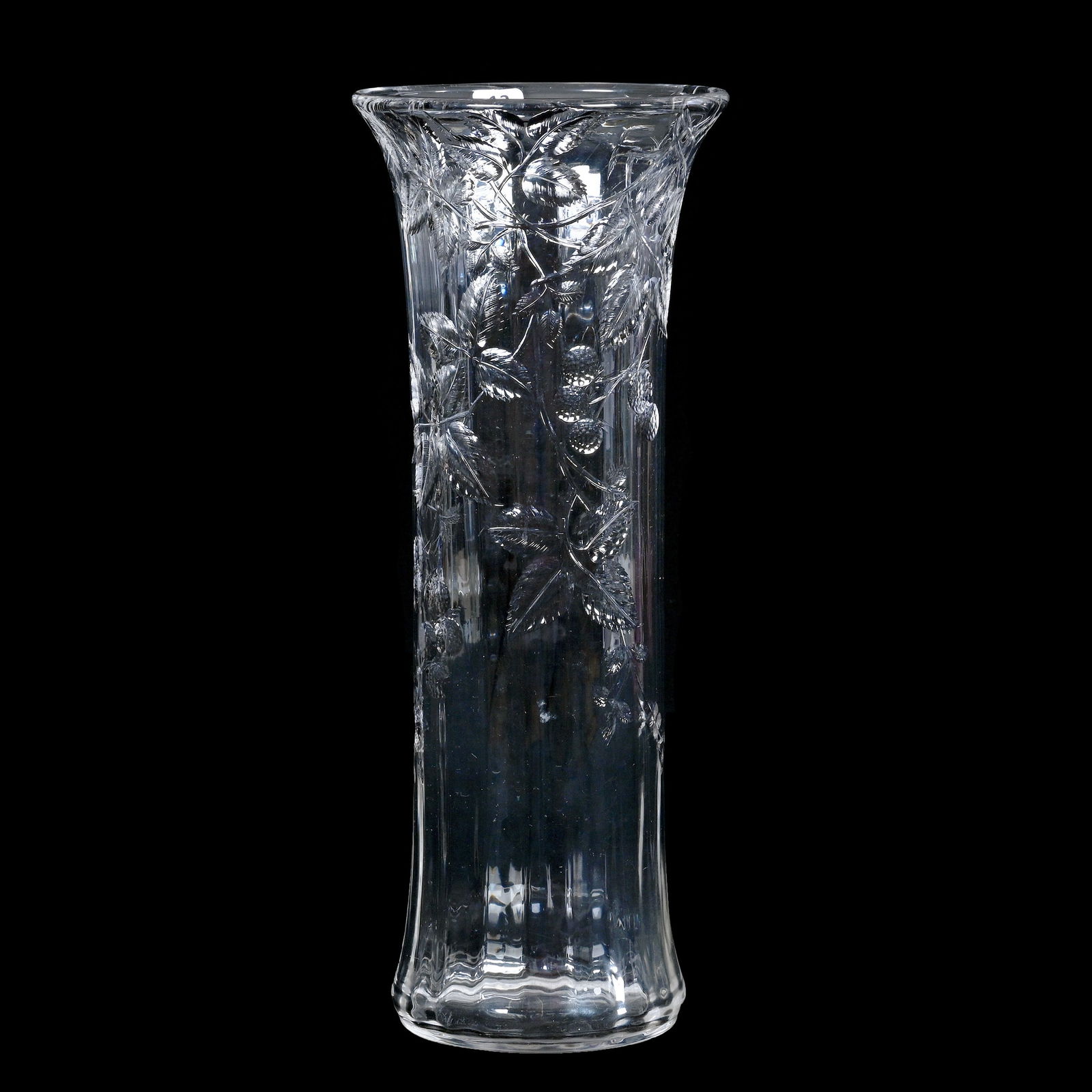 Vase, American Brilliant Cut Glass, Optic Rib With Finely Engraved Branch And Berry Decor (1 of 3)