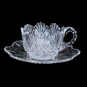 Coffee Cup And Saucer, American Brilliant Cut Glass, Phoenix Glass Co, Pattern #4492