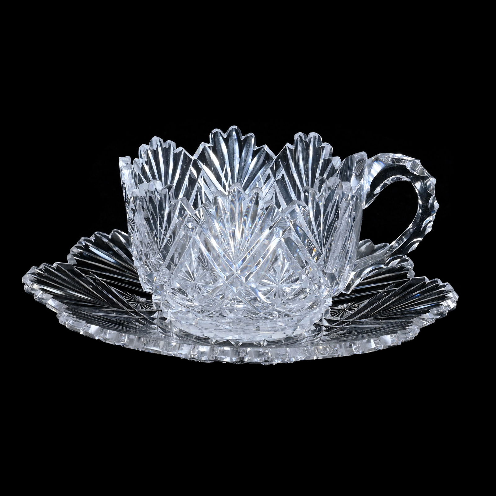 Coffee Cup And Saucer, American Brilliant Cut Glass, Phoenix Glass Co, Pattern #4492 (1 of 3)