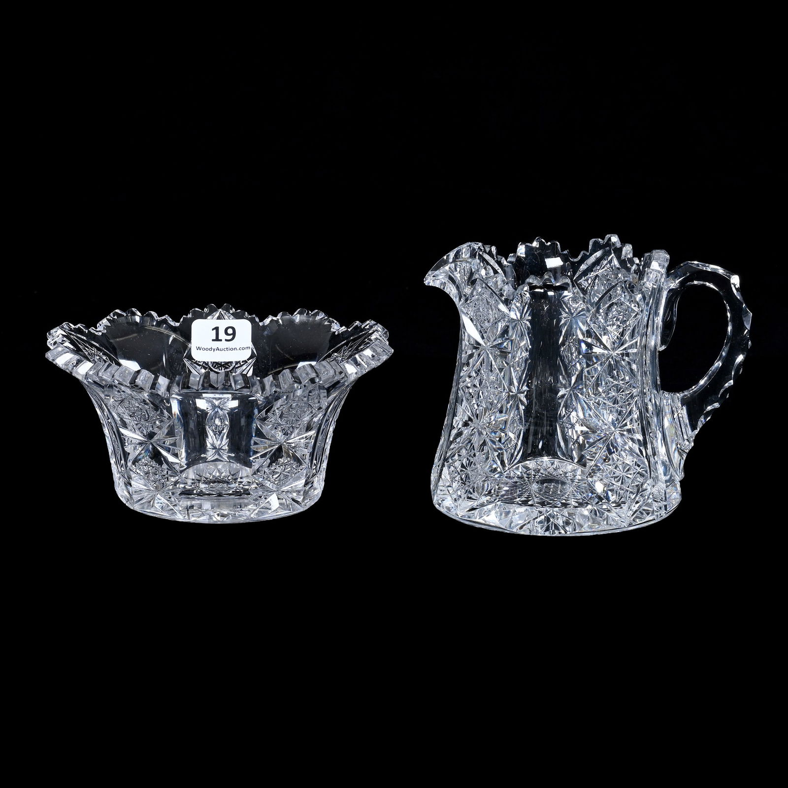 Creamer & Sugar Set, American Brilliant Cut Glass, Signed Hawkes Teutonic Pattern (1 of 3)