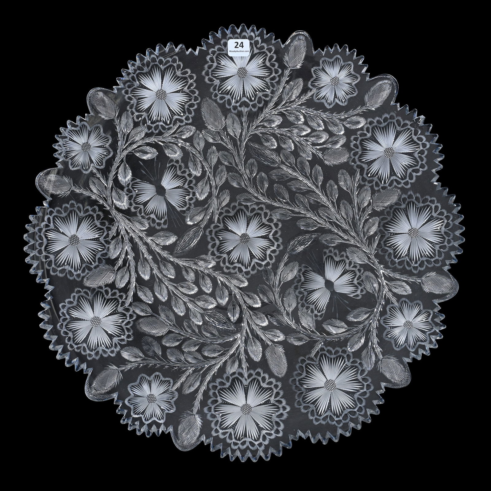 Round Tray, American Brilliant Cut Glass, Bubble Flower Pattern Designed By W. C. Anderson: Round Tray, American Brilliant Cut Glass, Bubble Flower Pattern Designed By W.C. Anderson, 1.5 x 17.25 x 17.25 Inches, Magnificent Example, Must See, Rim Chip, 15 Pounds, Tennessee Private Collection.