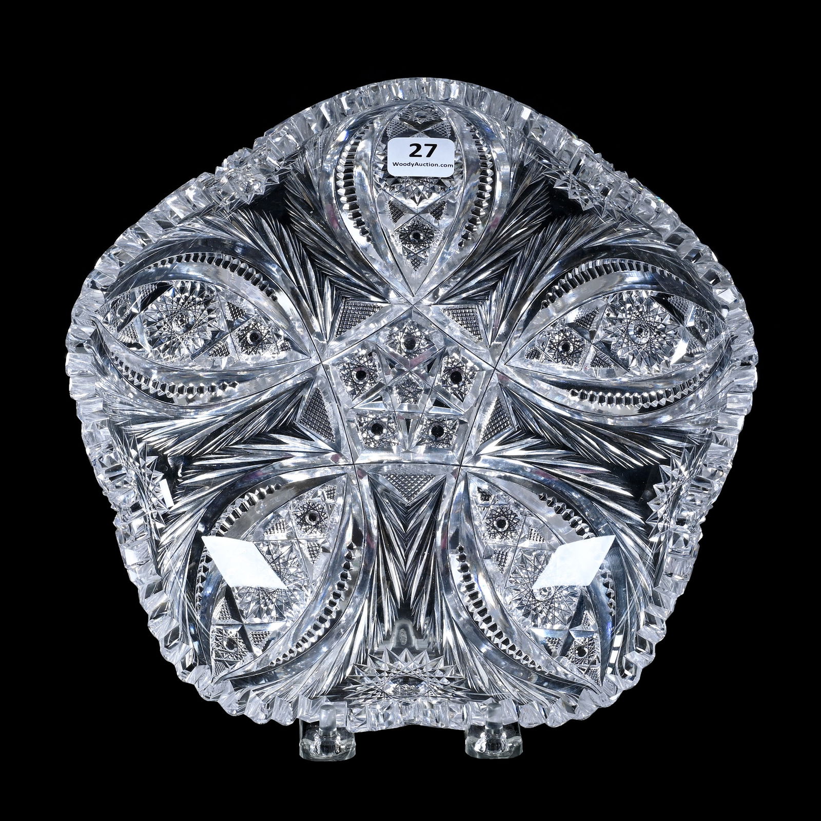 Five Sided Bowl, American Brilliant Cut Glass, Anne Pattern By W.C. Anderson: Five Sided Bowl, American Brilliant Cut Glass, Anne Pattern By W.C. Anderson, 2.5 x 8.75 x 8.75 Inches, 5 Pounds, Richard Lockey Collection, Florida.