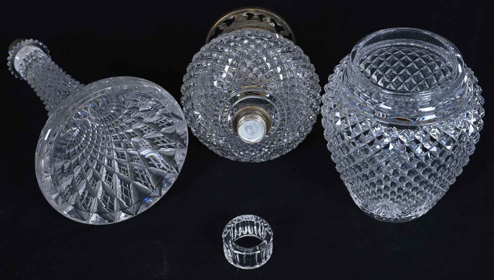 Boudoir Oil Lamp, American Brilliant Cut Glass, Strawberry Diamond And Fan Pattern - 3