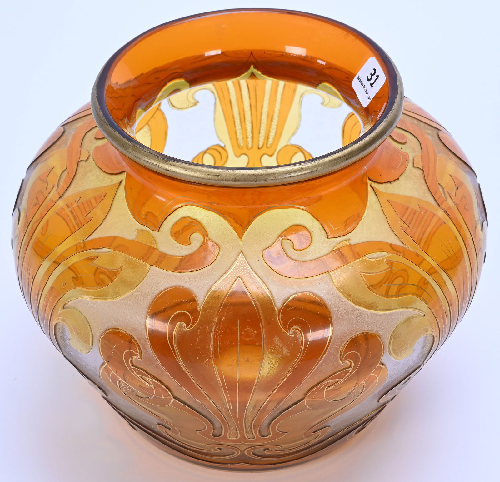 Vase Signed Honesdale By Dorflinger, Apricot Cut To Yellow Acid Cameo Cut To Clear - 2