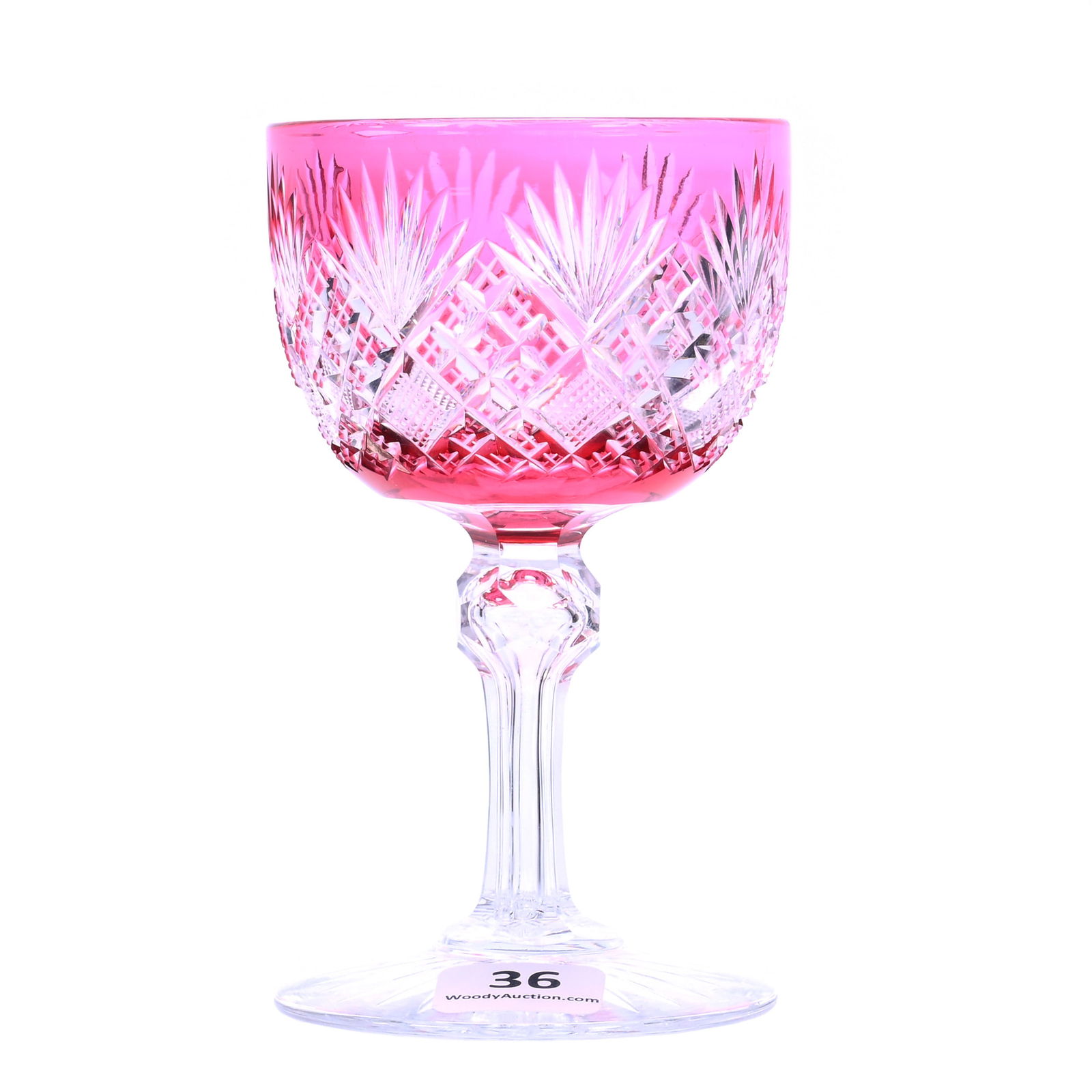 Wine Stem, American Brilliant Cut Glass, Cranberry Cut To Clear Pattern #28 By Dorflinger (1 of 3)
