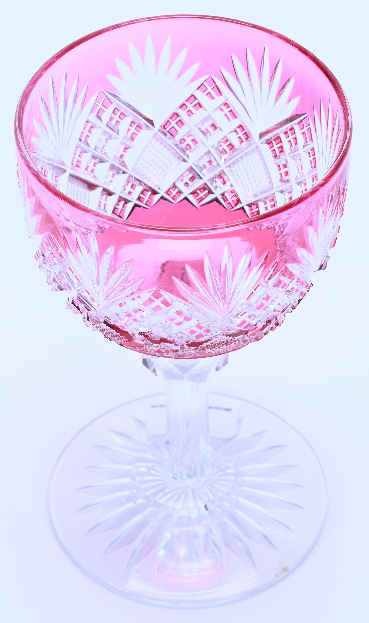 Wine Stem, American Brilliant Cut Glass, Cranberry Cut To Clear Pattern #28 By Dorflinger - 2