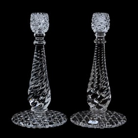 Pair Candlestick Holders, American Brilliant Cut Glass, Russian And Swirl Pattern