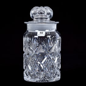 Humidor, American Brilliant Cut Glass, Colonial Pattern By Dorflinger