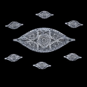 Canoe Set, American Brilliant Cut Glass, Plaza Pattern By Pitkin And Brooks