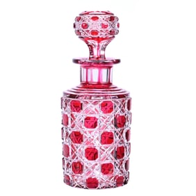 Cologne Bottle, BPCG, Hob Diamond Pattern Attributed To Val St. Lambert, Red Cut To Clear