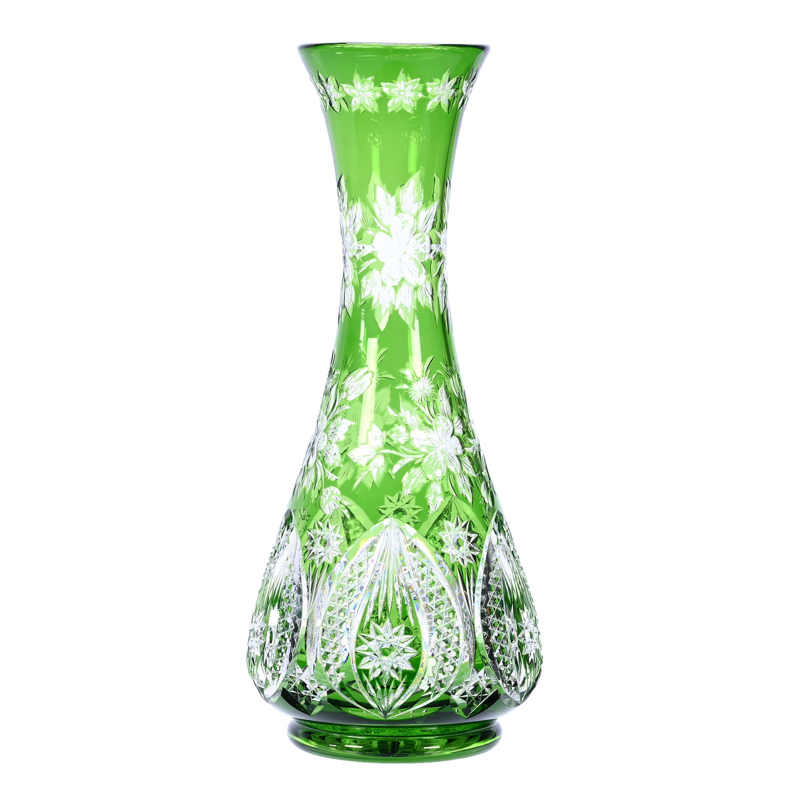 Vase, American Brilliant Cut Glass, Green Cut To Clear By Dorflinger (1 of 3)