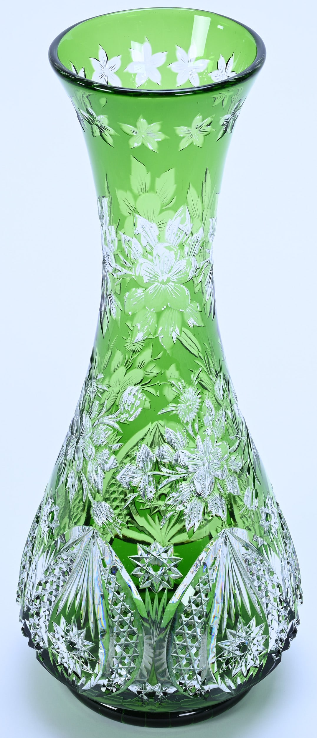 Vase, American Brilliant Cut Glass, Green Cut To Clear By Dorflinger - 2