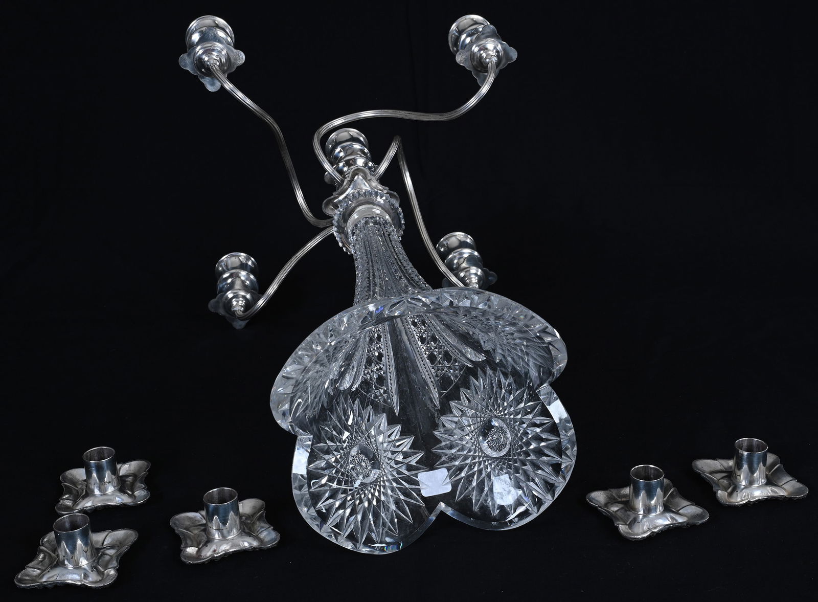 Candelabra, Five Arm, American Brilliant Cut Glass, Gloria Pattern By Dorflinger - 3