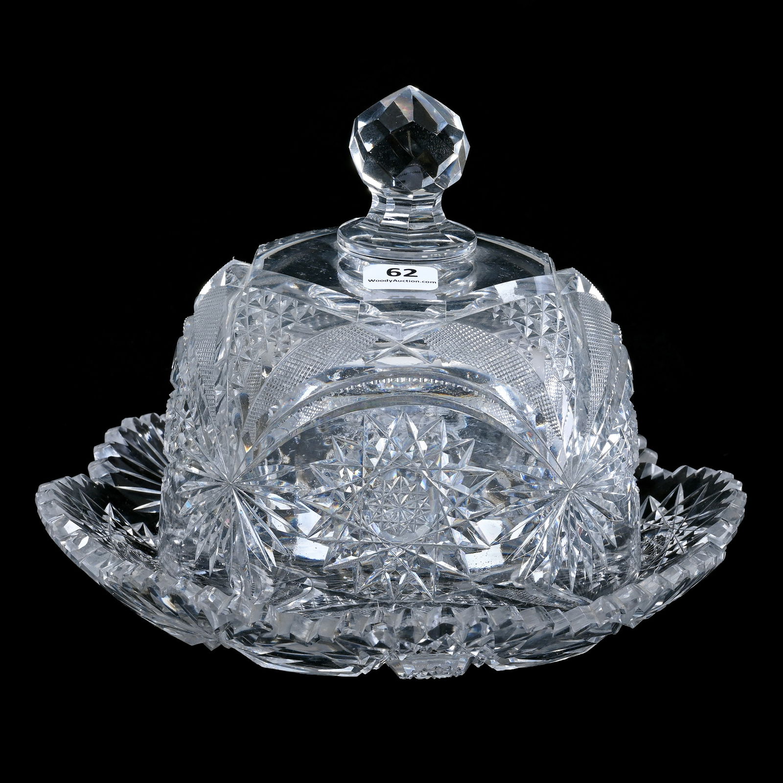 Covered Cheese Dish, American Brilliant Cut Glass, Drape (AKA Richmond) Pattern By Strauss (1 of 3)