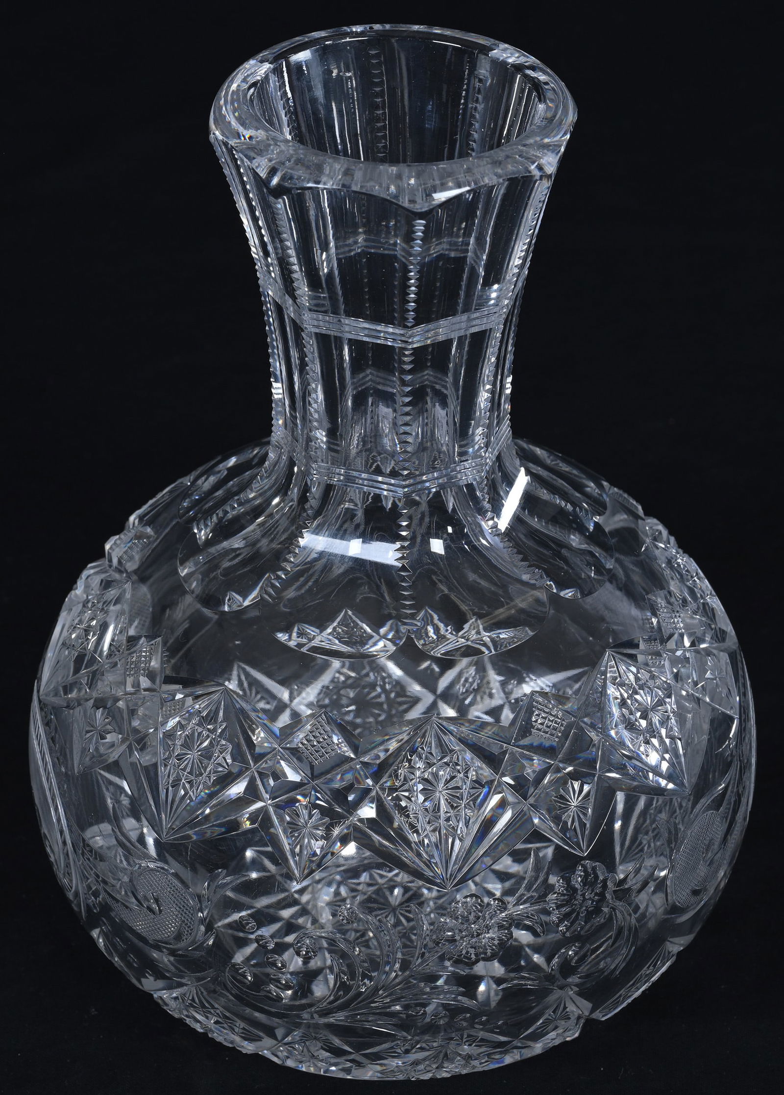 Water Carafe, ABCG, Geometric Borders W/ Finely Engraved Floral & Scroll Design - Unusual And Nice! - 2