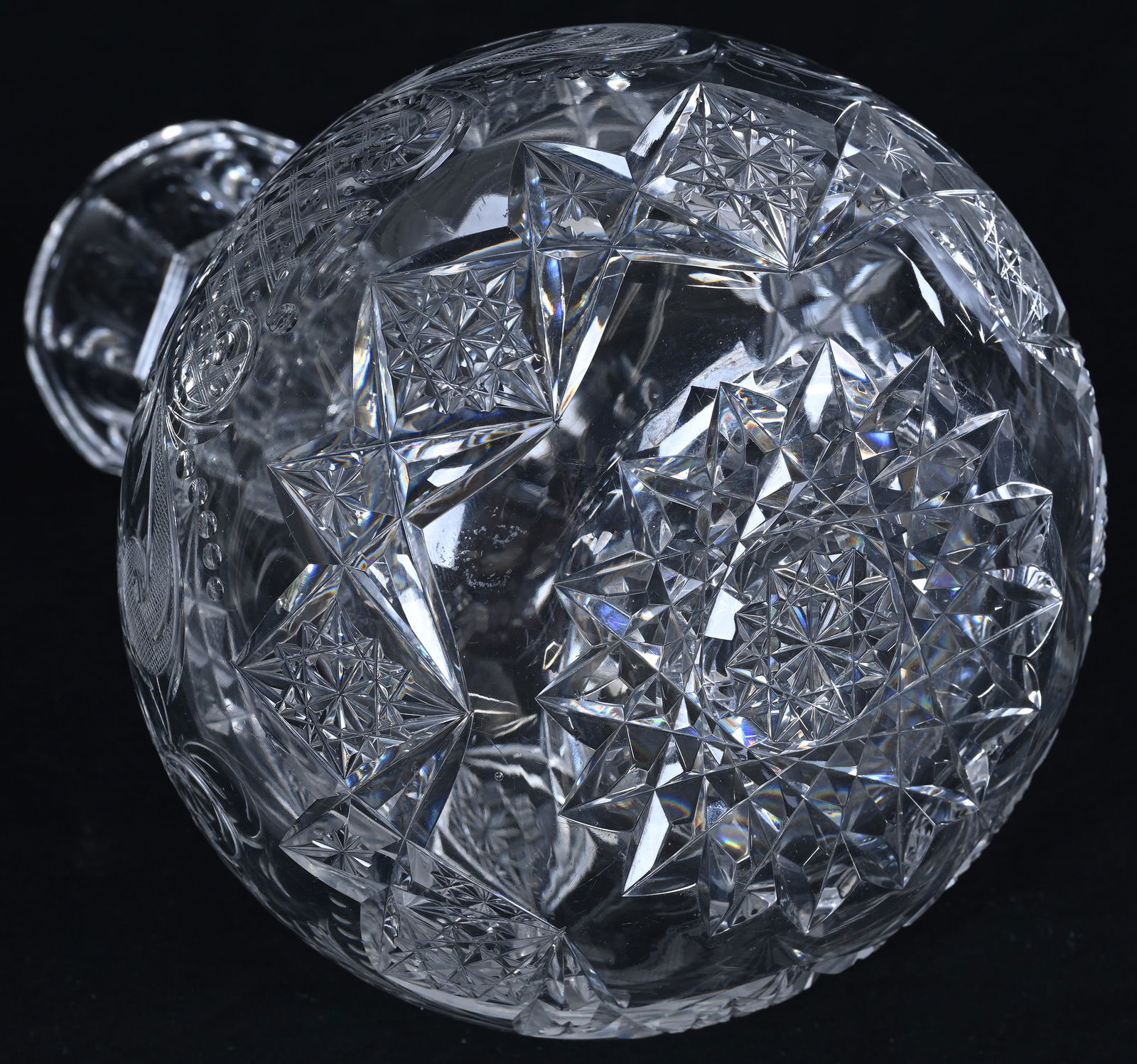 Water Carafe, ABCG, Geometric Borders W/ Finely Engraved Floral & Scroll Design - Unusual And Nice! - 3