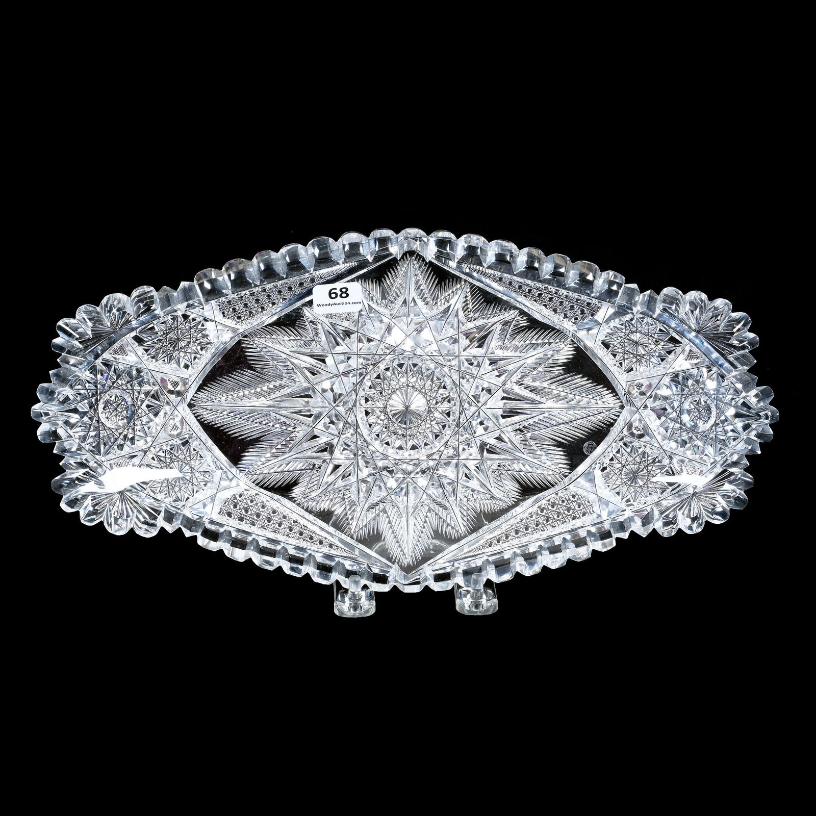 Bread Tray, American Brilliant Cut Glass, Stella Nova Pattern Designed By W. C. Anderson: Bread Tray, American Brilliant Cut Glass, Stella Nova Pattern Designed By W.C. Anderson, 1.25 x 13.5 x 6.75 Inches, Nice Quality, 4 Pounds, Judy Ratcliffe Collection, Florida.