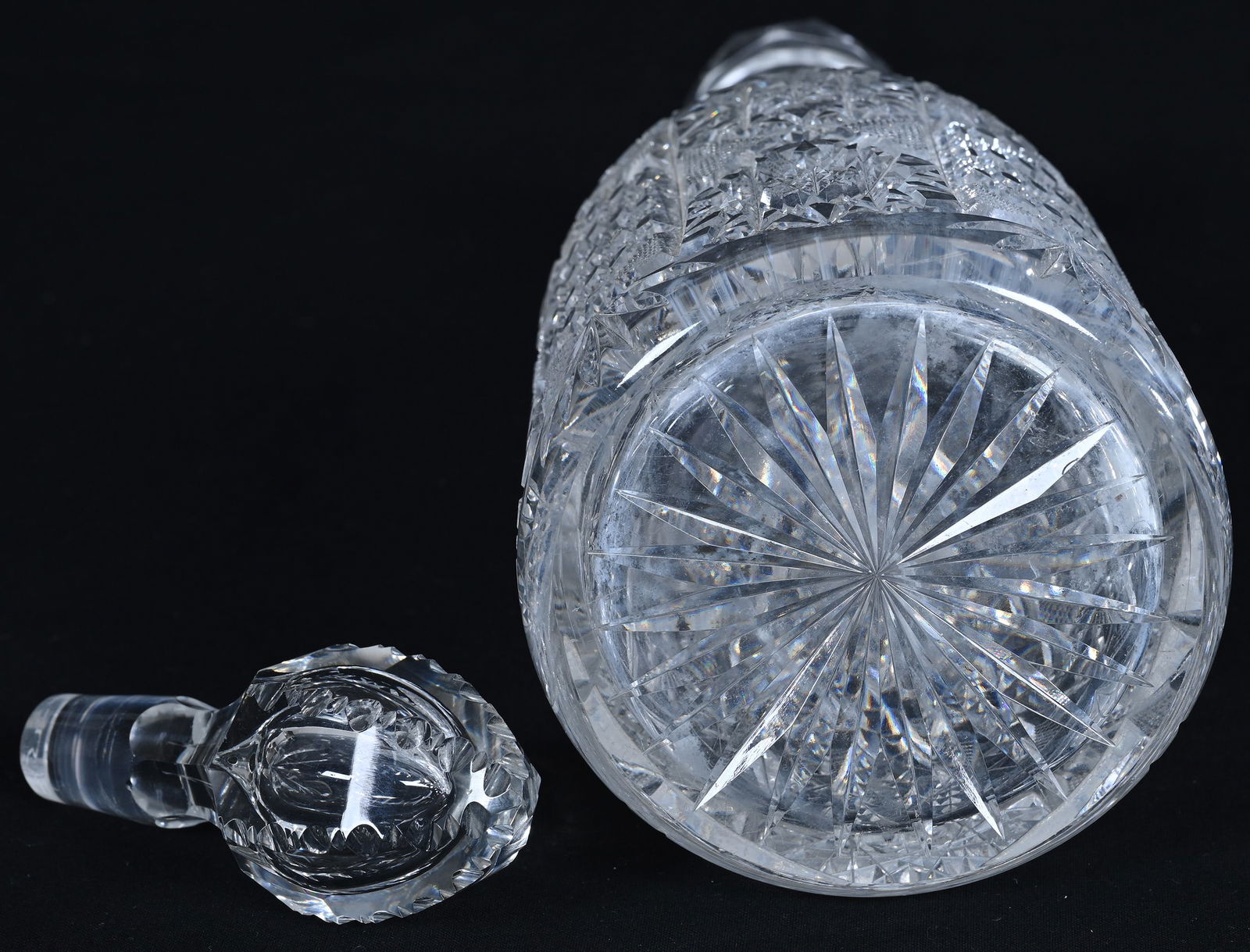 Decanter, American Brilliant Cut Glass, Hobstar, Crosscut Diamond, Cane, And Fan Motif - 3