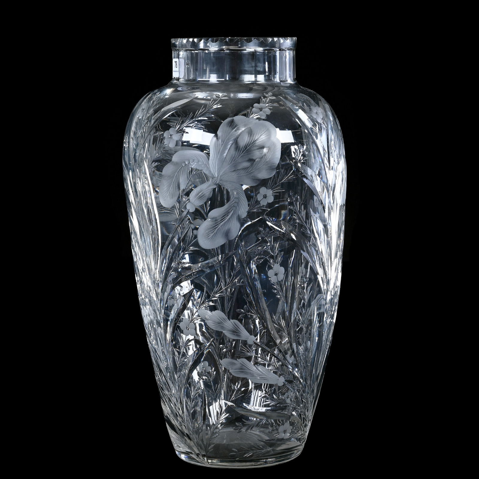 Vase, American Brilliant Cut Glass, Signed Hawkes, Engraved Iris Pattern (1 of 4)