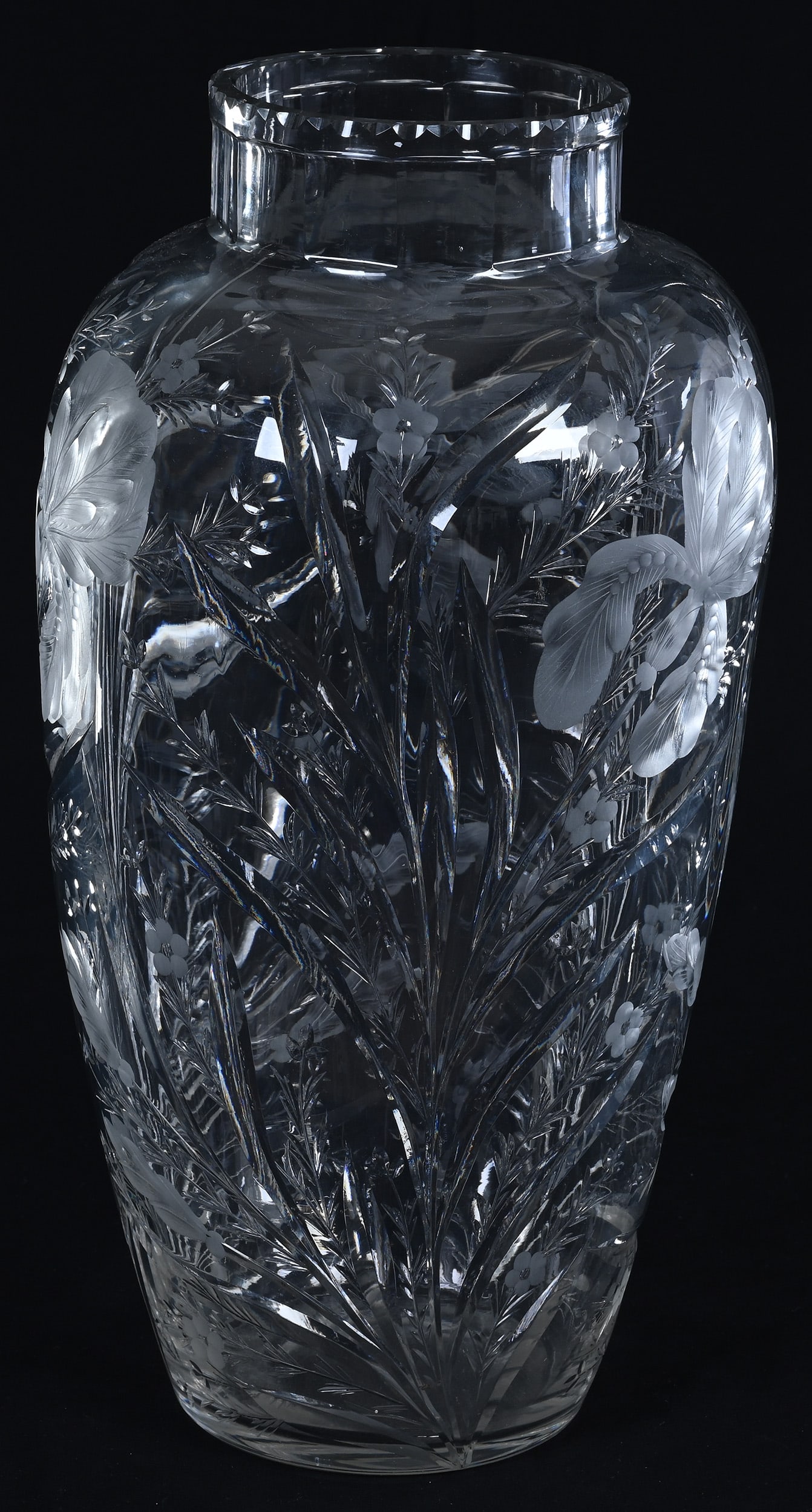 Vase, American Brilliant Cut Glass, Signed Hawkes, Engraved Iris Pattern - 2