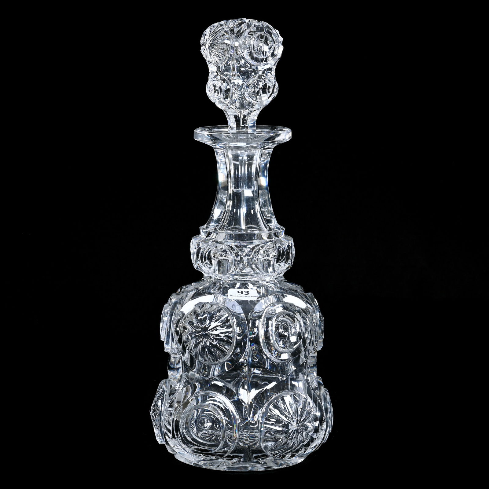Decanter, American Brilliant Cut Glass, Step Cut Medallions Alternating W/ Petal Medallions - Heavy (1 of 3)
