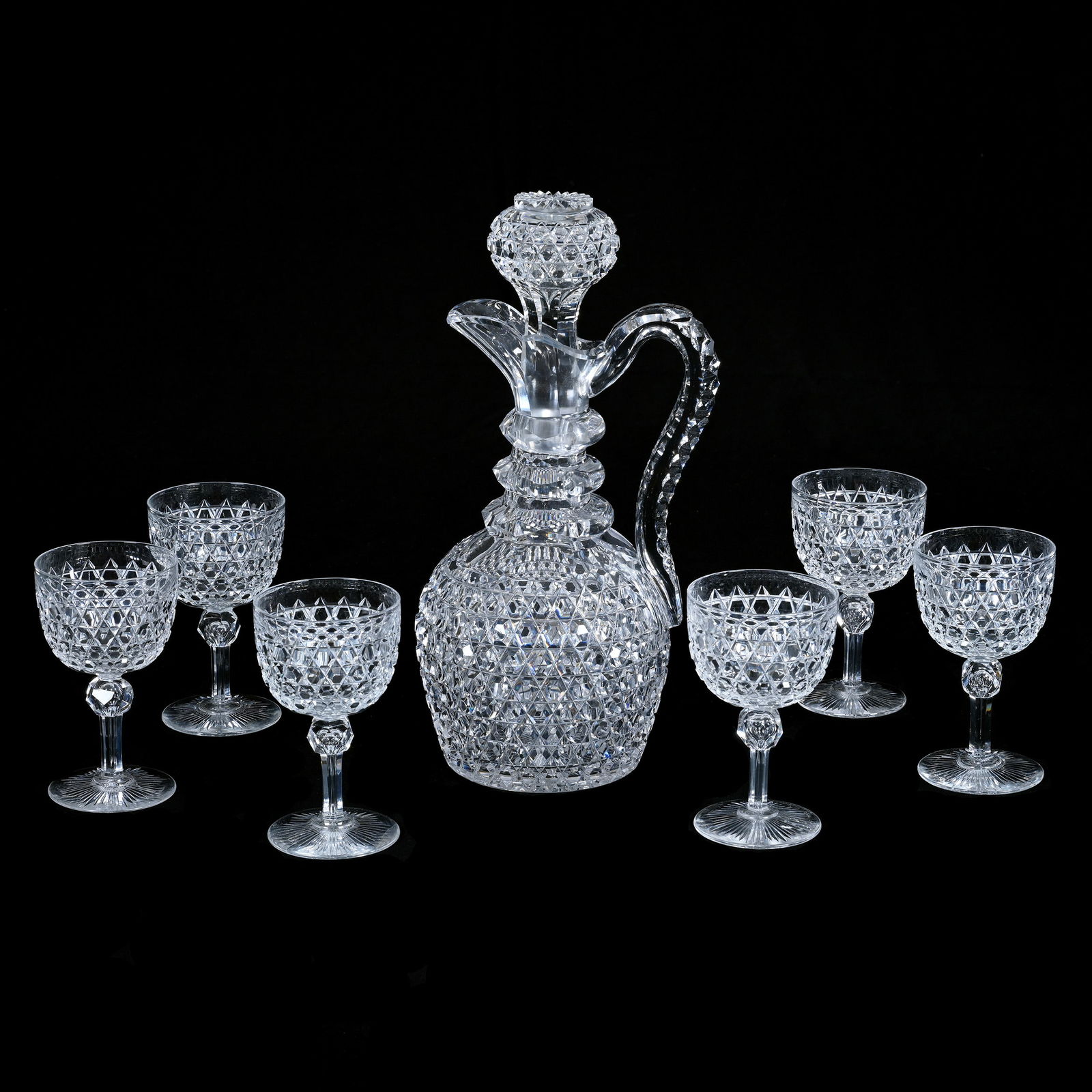 Decanter Set, American Brilliant Cut Glass, Hob Diamond Pattern By Dorflinger (1 of 4)
