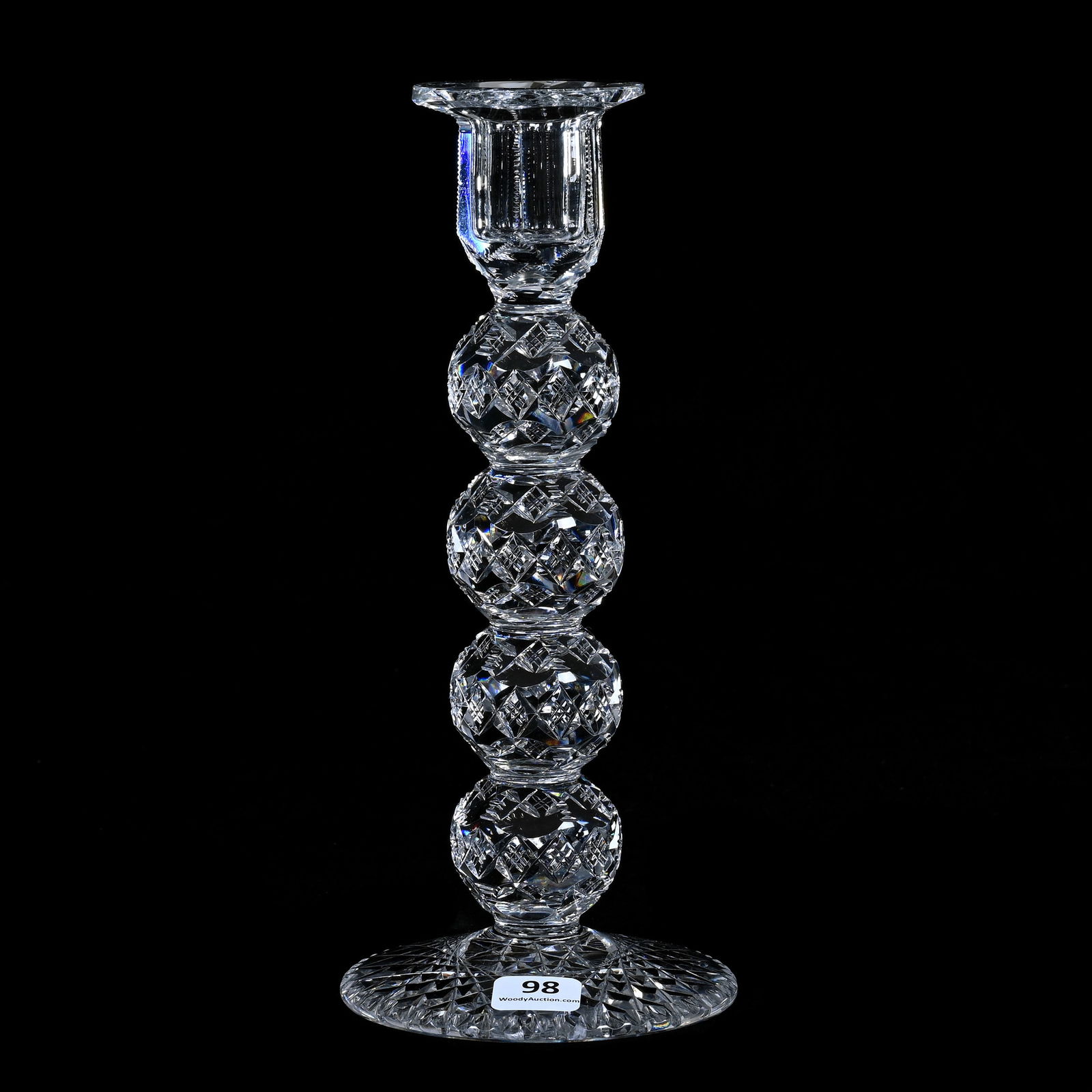 Candlestick Holder, ABCG, Stem Features Four Balls With Diamond Cut Highlights: Candlestick Holder, American Brilliant Cut Glass, Stem Features Four Balls With Diamond Cut Highlights, 9.25 x 4 x 4 Inches, Hobstar Foot, Minor Edge Roughness, Rare Form, 2 Pounds, California Private