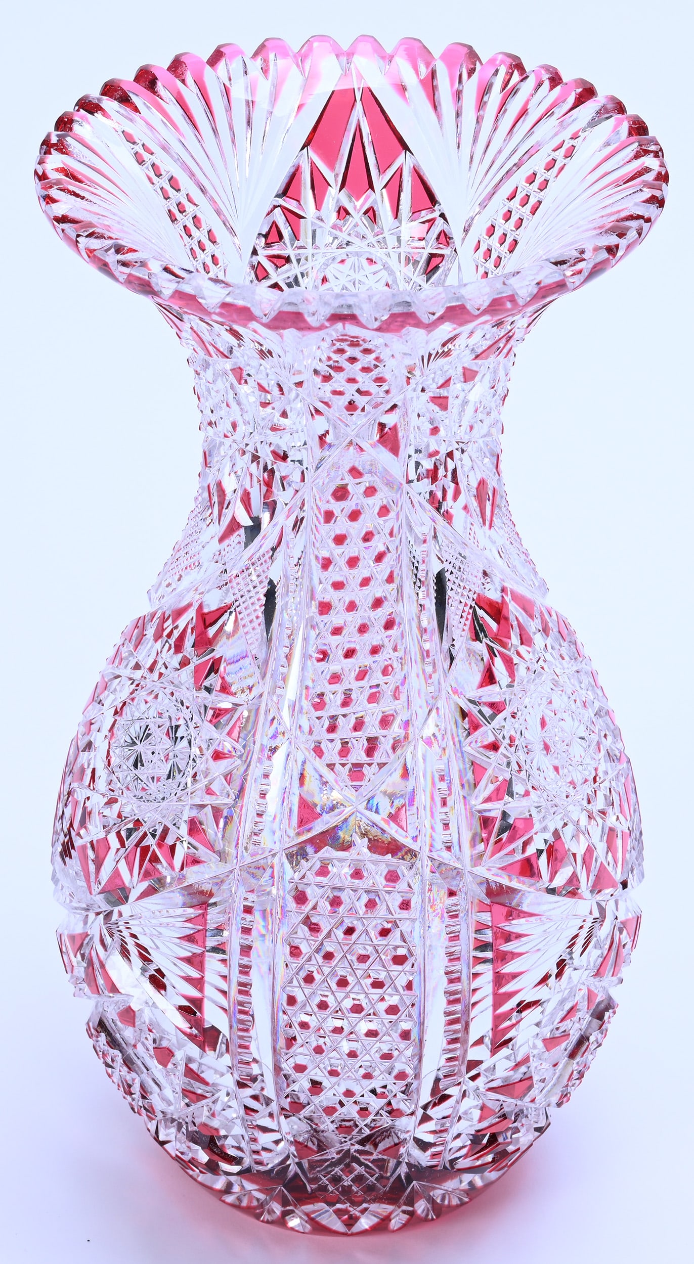 Vase, Bowling Pin Shape, American Brilliant Cut Glass, Red Cut To Clear - 2