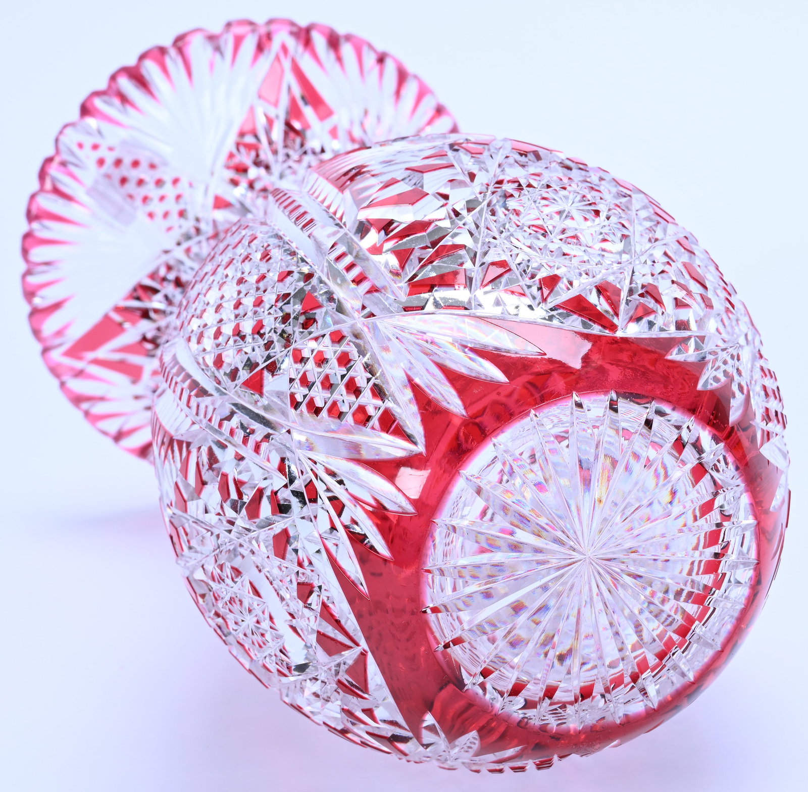 Vase, Bowling Pin Shape, American Brilliant Cut Glass, Red Cut To Clear - 3