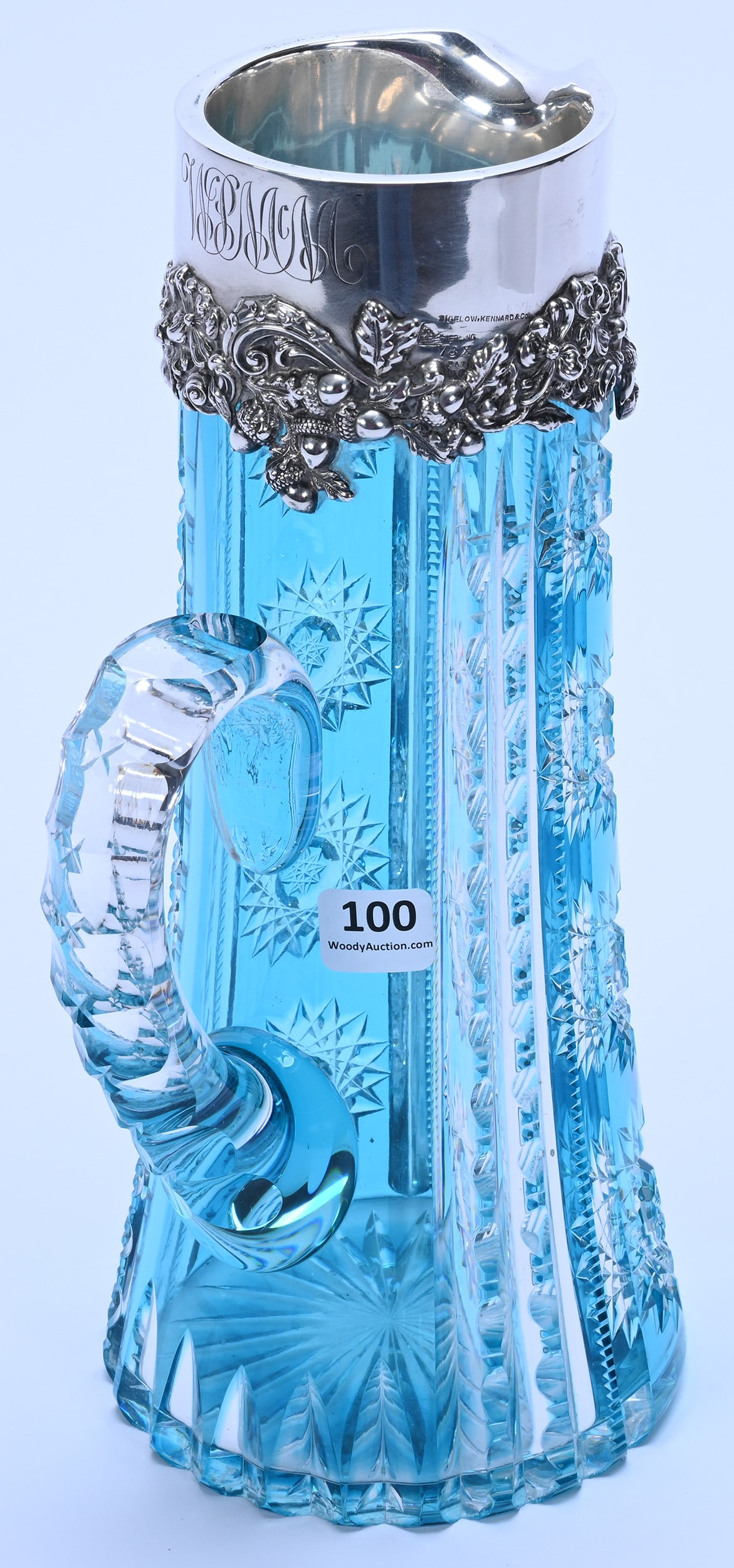 Tankard With Sterling Collar, ABCG, Turquoise Cut To Clear, Alternating Panels Of Hobstar And Prism - 2