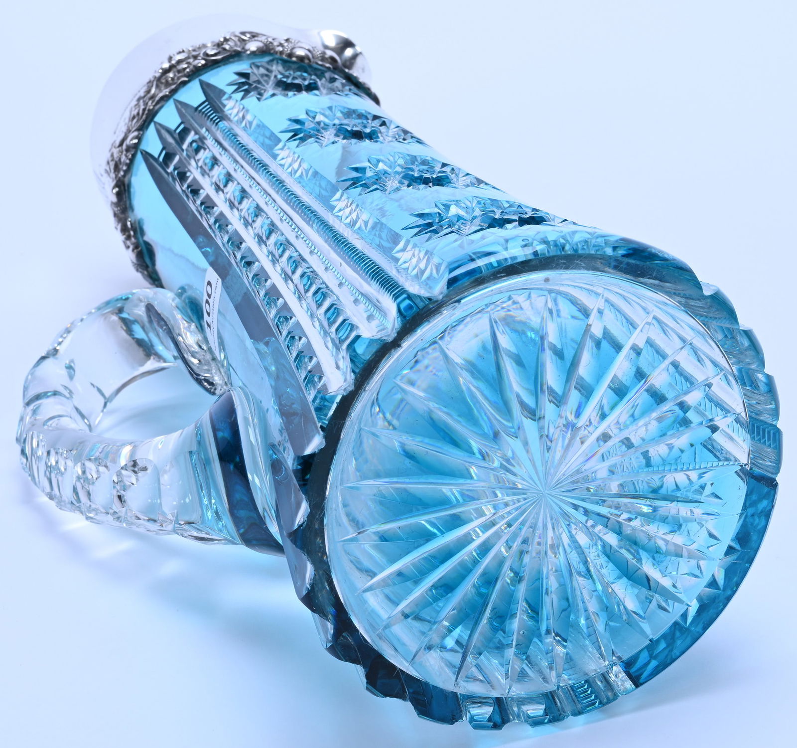 Tankard With Sterling Collar, ABCG, Turquoise Cut To Clear, Alternating Panels Of Hobstar And Prism - 3