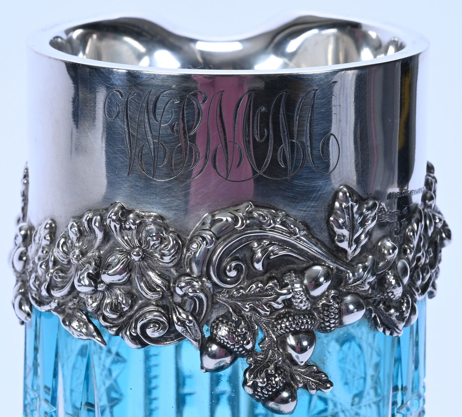 Tankard With Sterling Collar, ABCG, Turquoise Cut To Clear, Alternating Panels Of Hobstar And Prism - 4