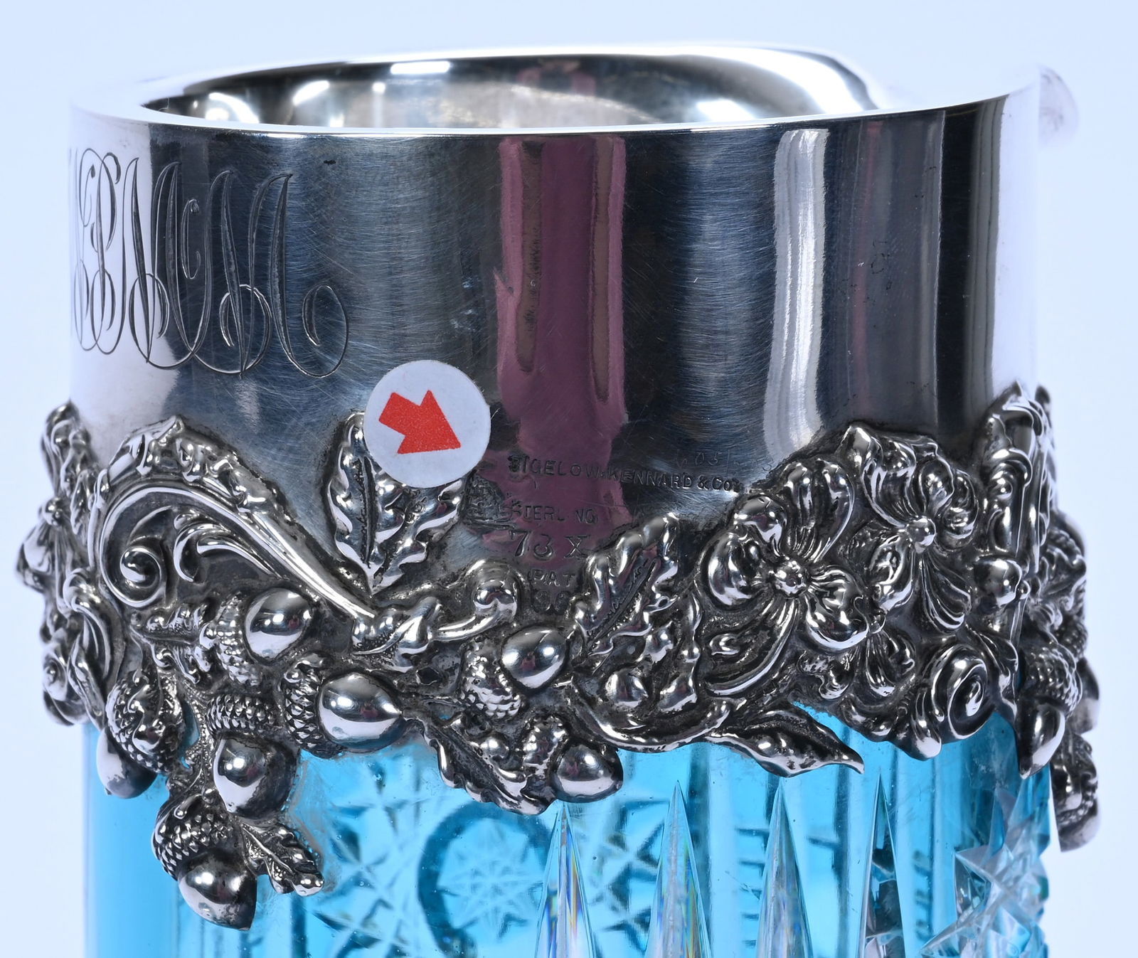 Tankard With Sterling Collar, ABCG, Turquoise Cut To Clear, Alternating Panels Of Hobstar And Prism - 5