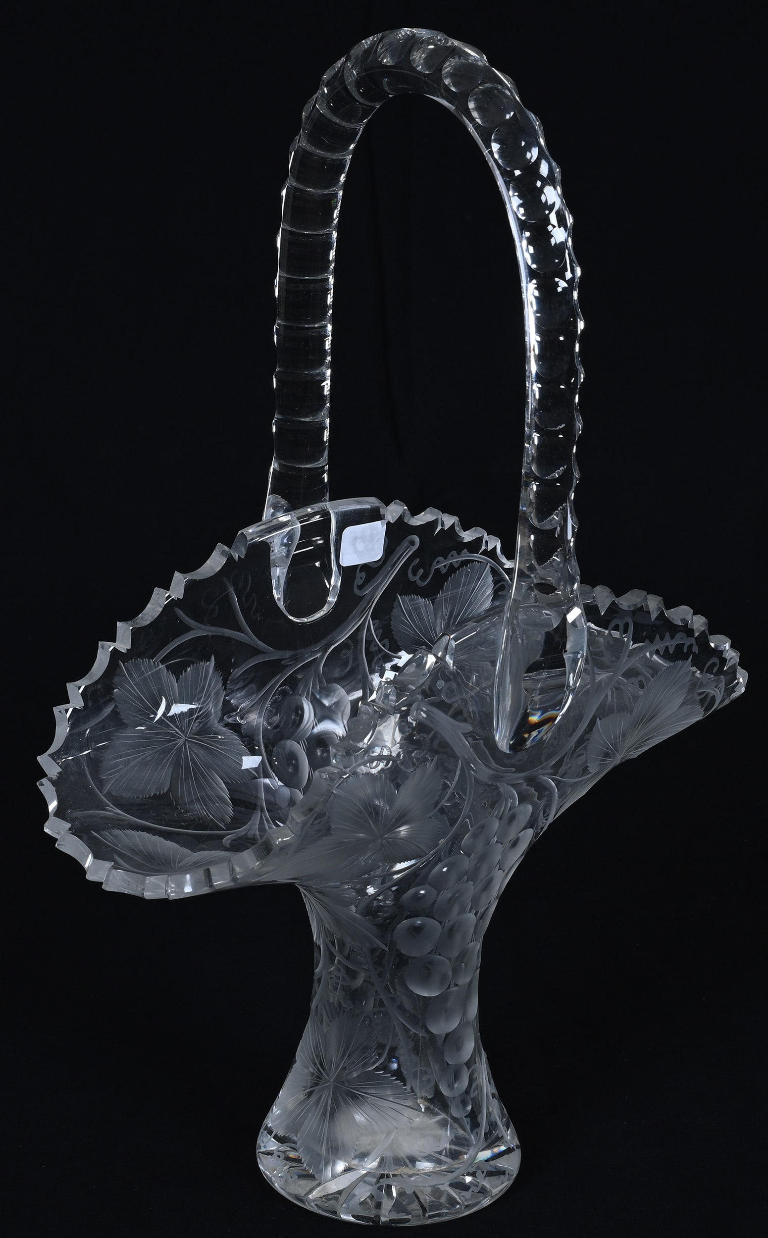 Basket, American Brilliant Cut Glass, Finely Engraved Vintage Pattern Attributed To Tuthill - 2