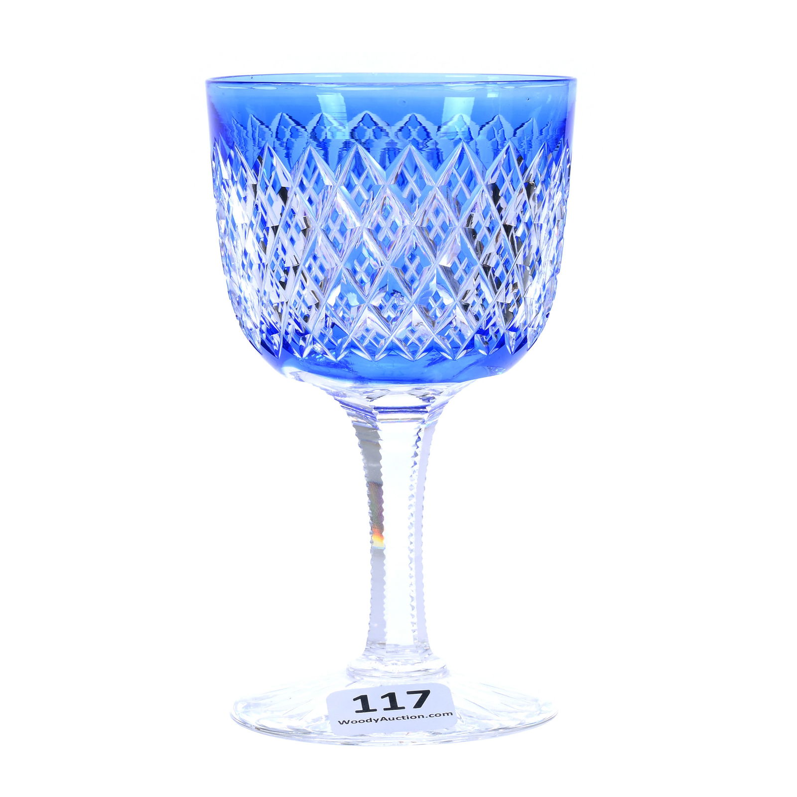 Wine Stem, ABCG, Blue Cut To Clear, Crosscut Diamond Pattern Attributed To Hawkes (1 of 3)