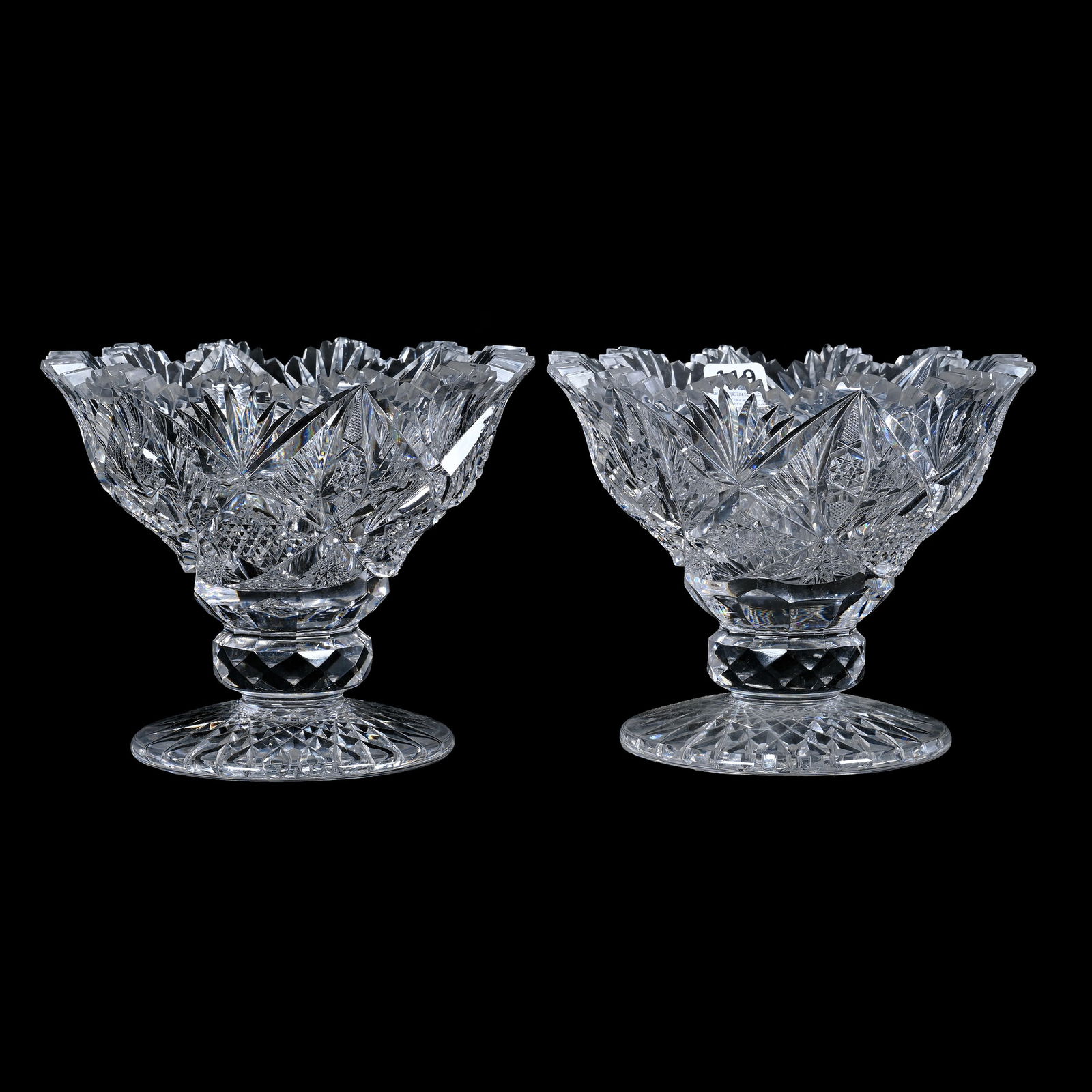 Pair Tazza Compotes, ABCG, Hobstar, Vesica, Nailhead Diamond, Crosscutting, Feather And Fan Motif (1 of 3)