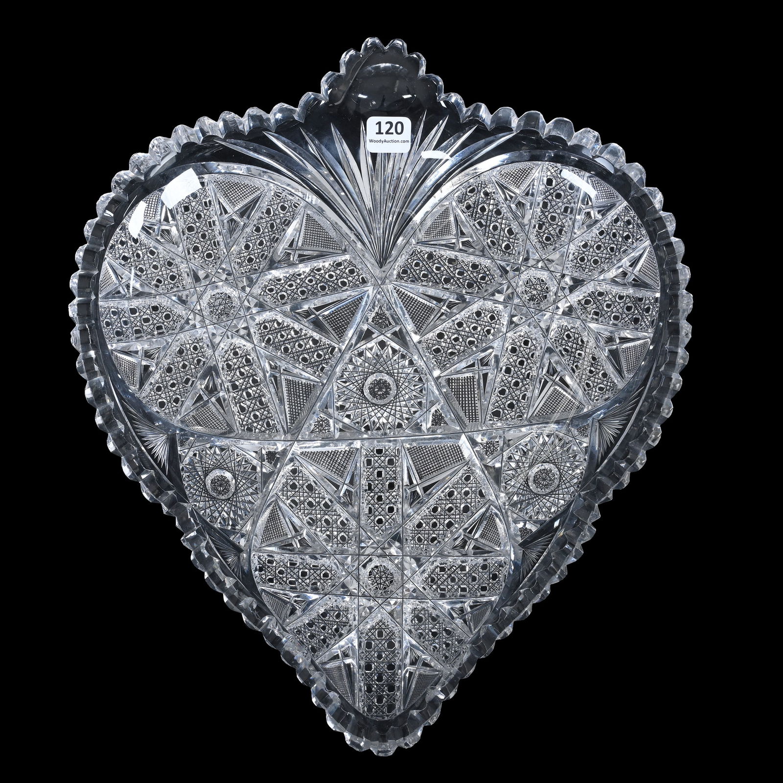 Tray, Heart Shape, American Brilliant Cut Glass, Pattern Resembles Rochester By Fry (1 of 9)