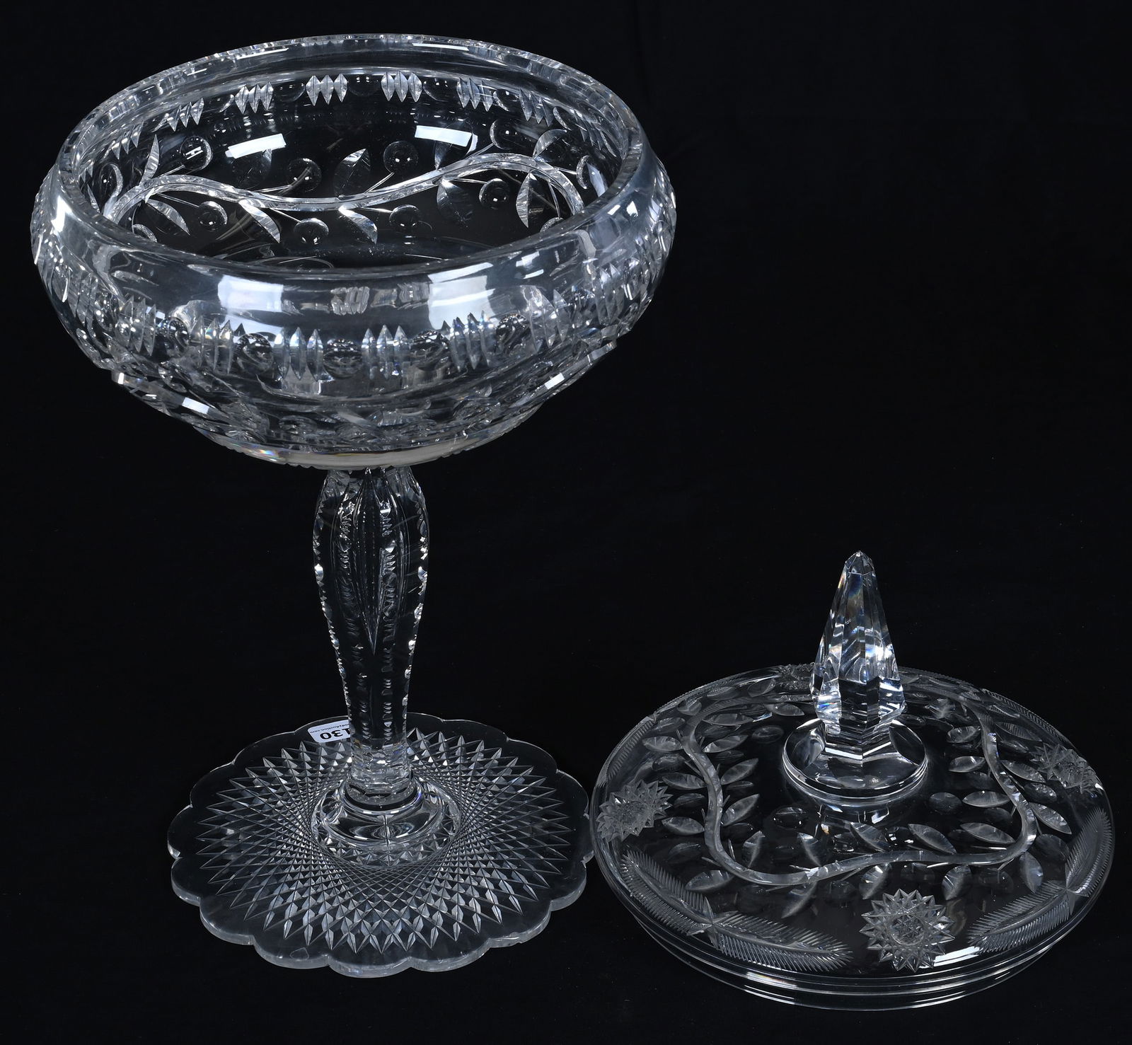 Covered Compote, ABCG, Berry, Branch And Floral Design With Hobstar, Miter & Punty Highlights - 2