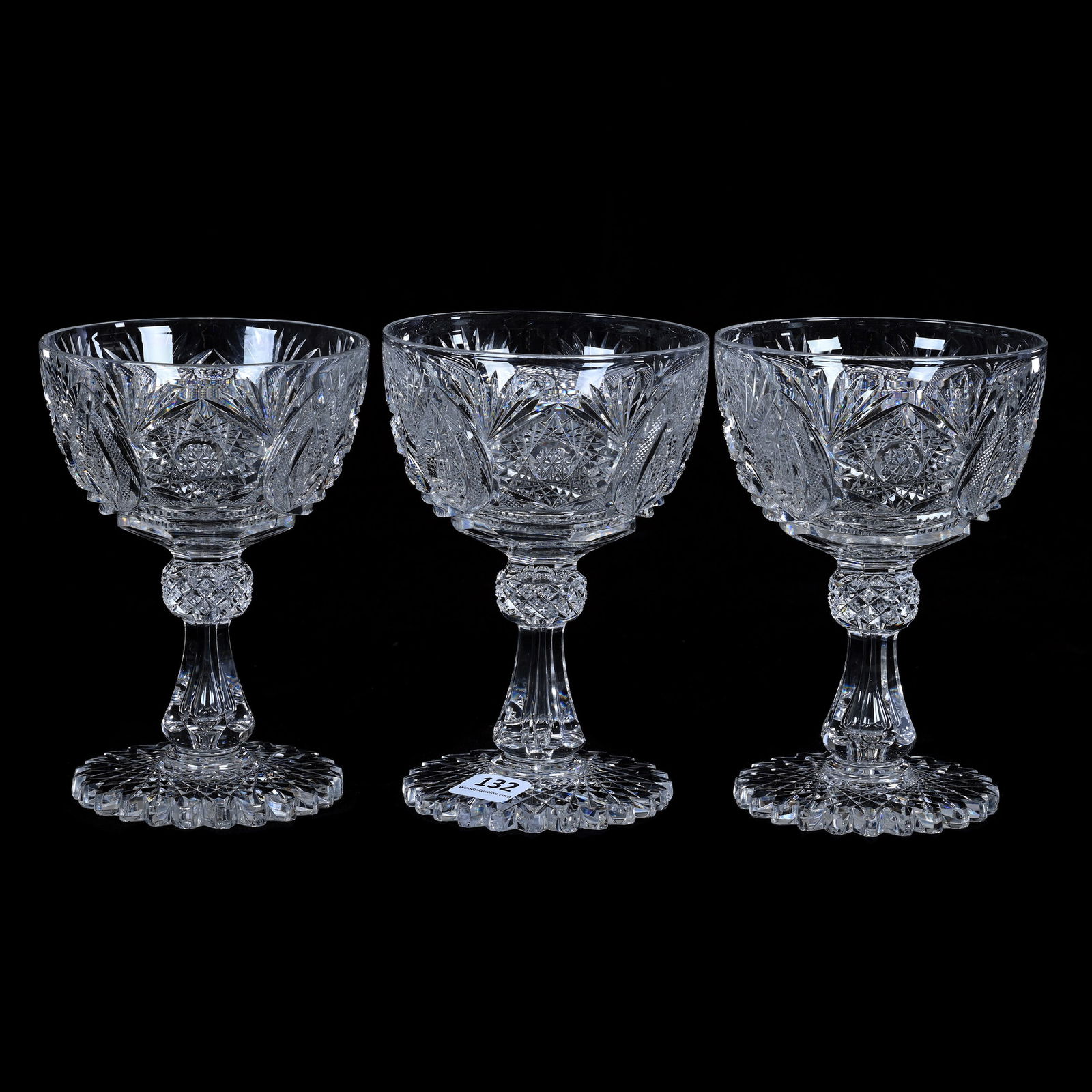 (3) Goblets, ABCG, Four Alternating Sections Of Hobstar, Vesica, Prism & Fan Motif (1 of 3)