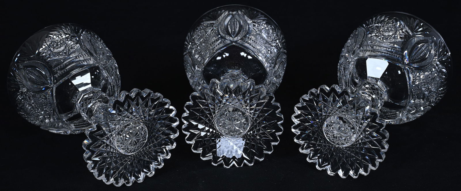 (3) Goblets, ABCG, Four Alternating Sections Of Hobstar, Vesica, Prism & Fan Motif - 3