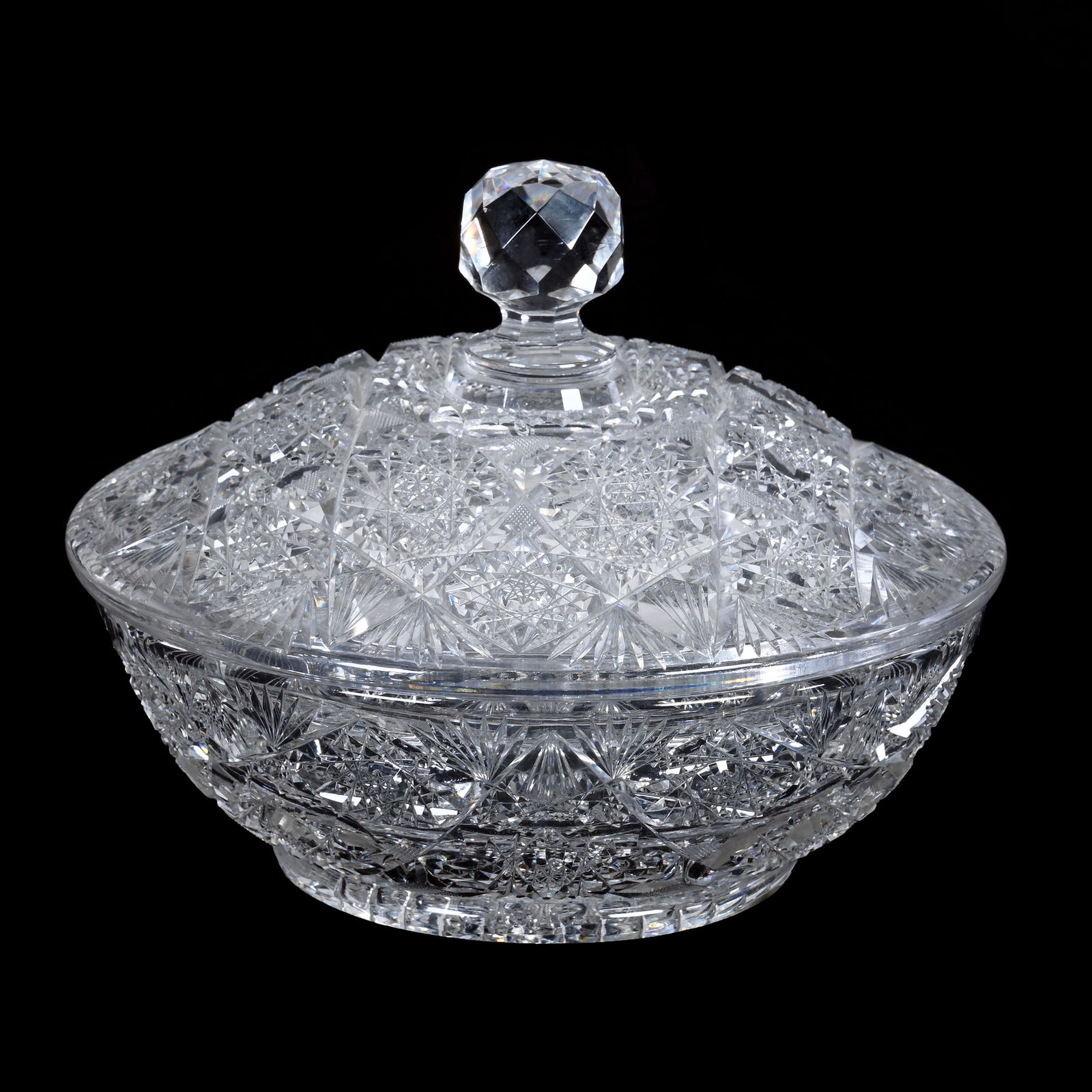 Covered Casserole, American Brilliant Cut Glass, Well Cut Hobstar, Crosscutting & Fan Motif (1 of 3)
