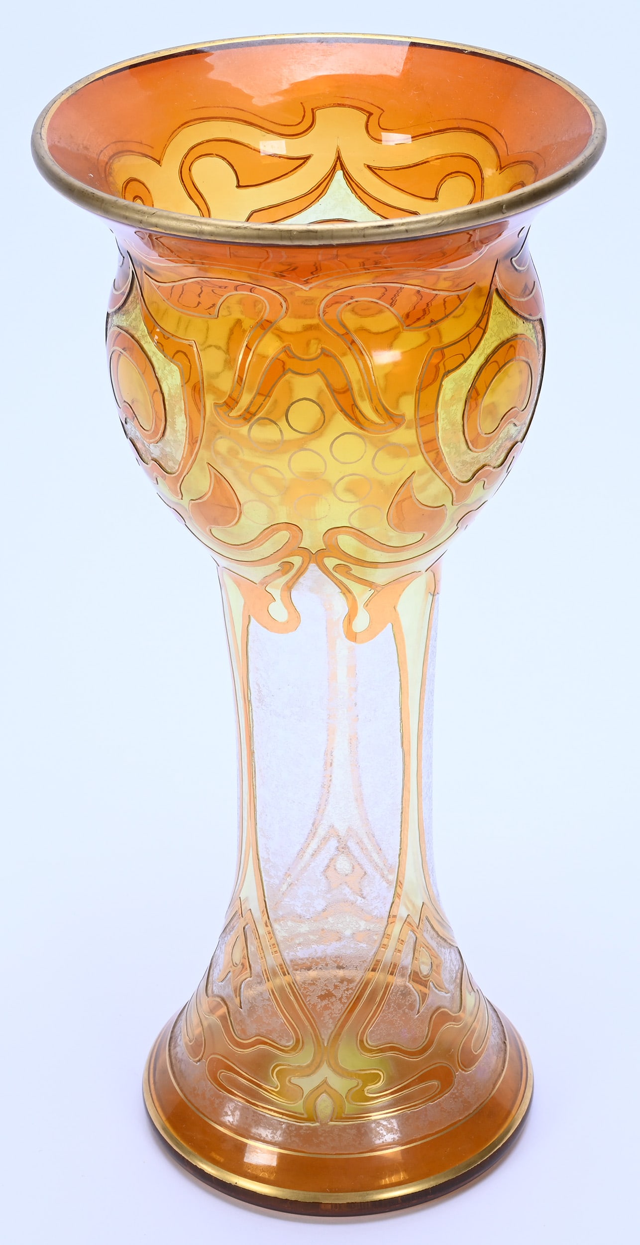 Vase Signed Honesdale By Dorflinger, Apricot Cut To Yellow Acid Cameo Cut To Clear - 2